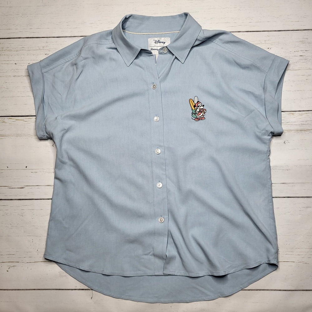 Disney Tommy Bahama Huladay Sleigh Ride Silk Camp Shirt Silvery Blue Small